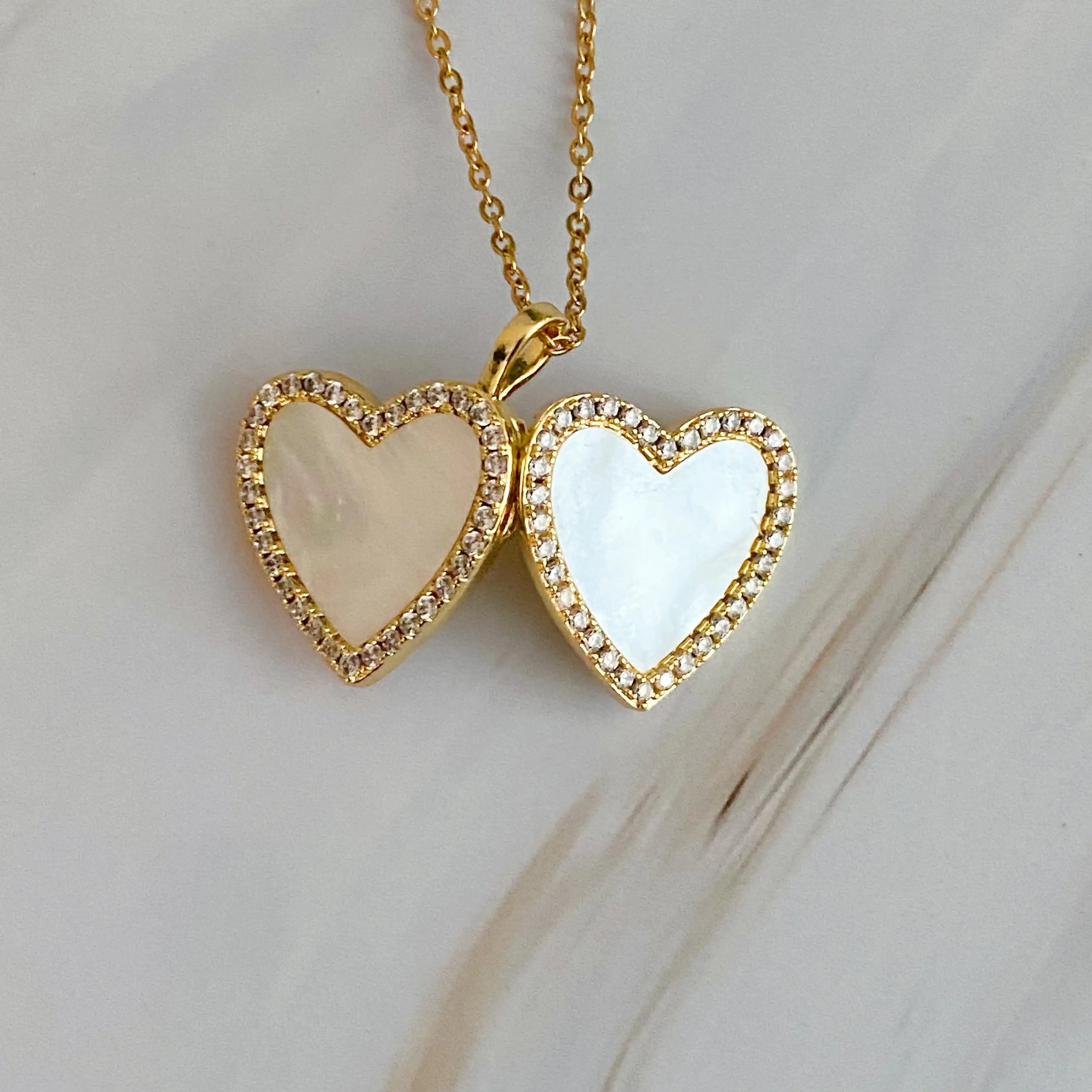 Shell Heart Locket Pendant Necklace